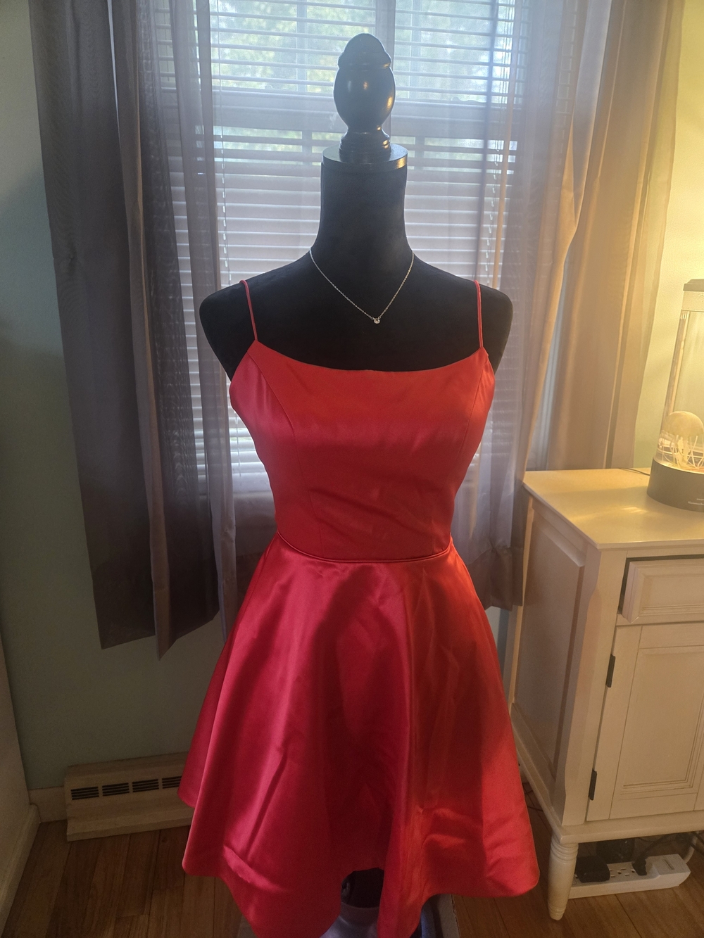 Sherri Hill Red Satin Spaghetti-Strap Prom Dress